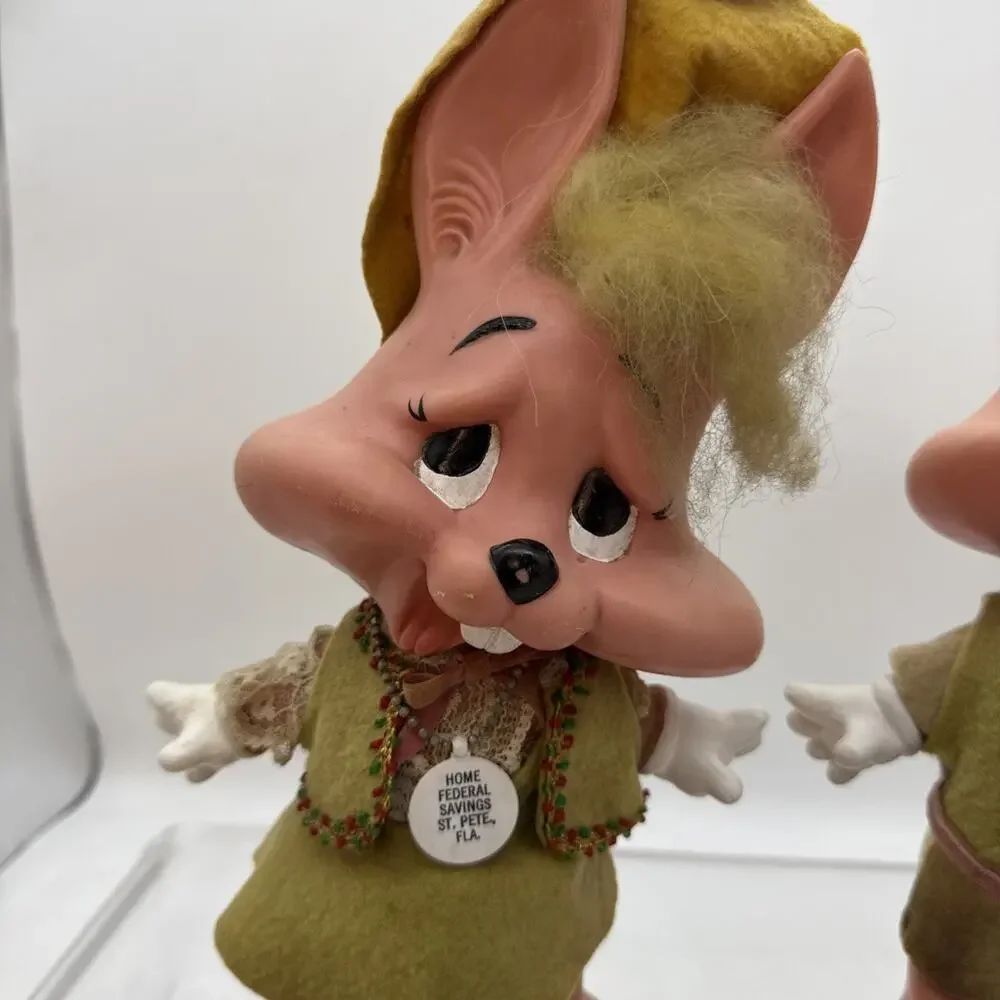 2 RARE Roy Des 70s Of Fla Bunny Bank Figures Rabbit Vintage 1970 St Pete Fla